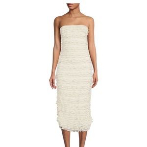 Gianni Bini x Venita Aspen Odette Plisse Pearl Trim Strapless Sheath Midi Dress